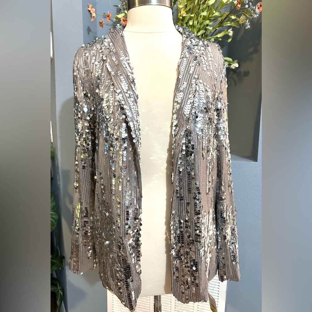 Dolce Cabo Silver Sequin And Mesh Open Front Blaz… - image 2